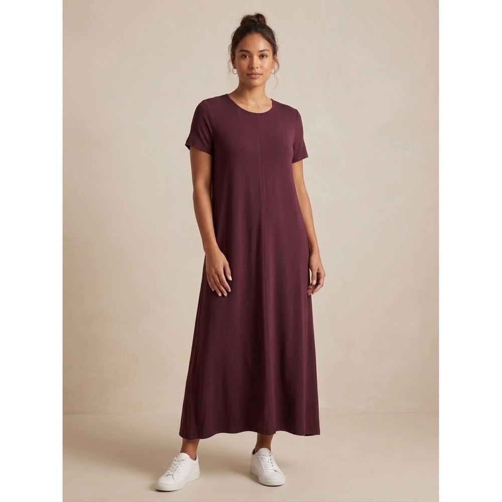 Quince Bamboo Jersey Maternity & Nursing T-Shirt Dress Wine Tasting Red Size M